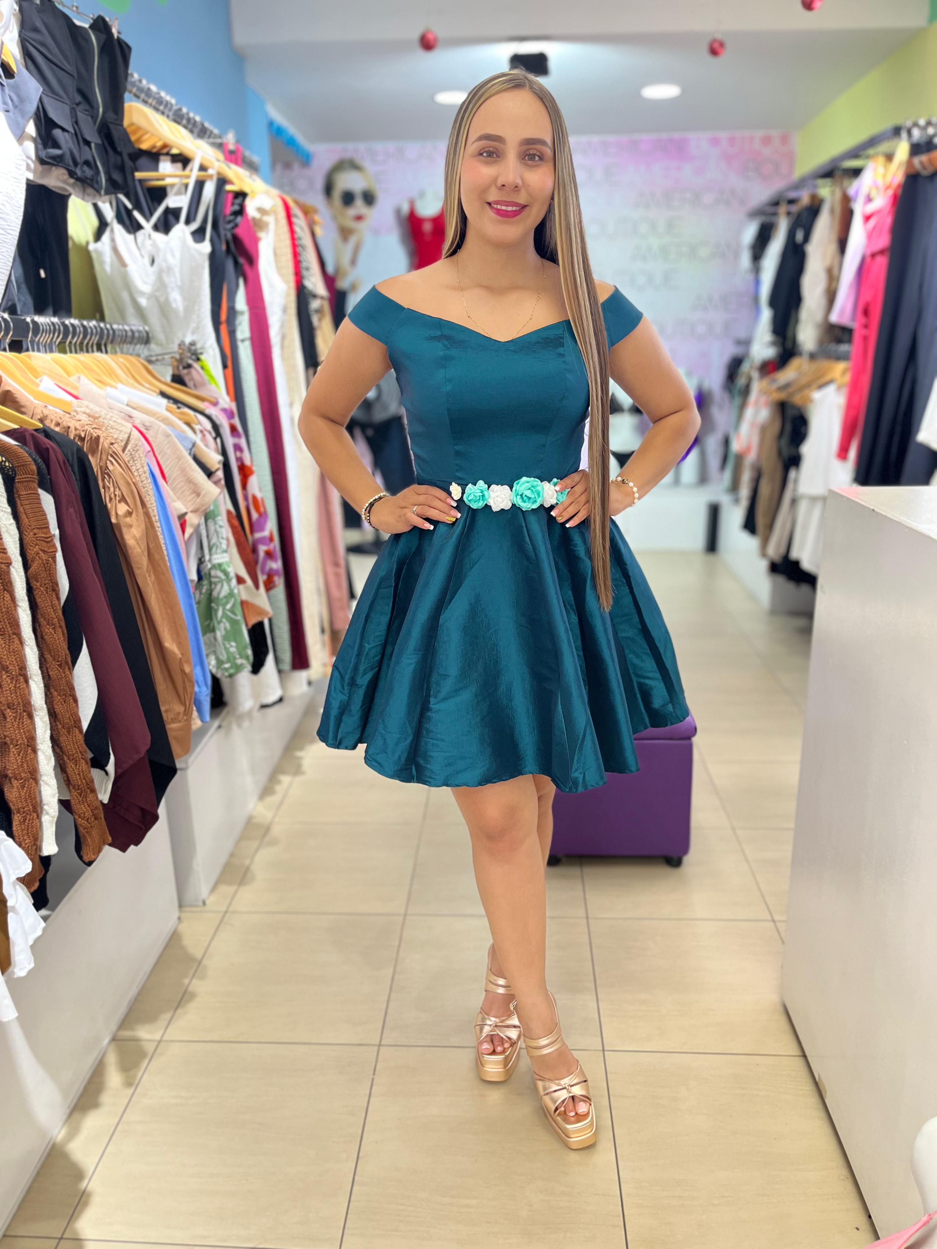 VESTIDO CORTO  VERDE GALA FLORES